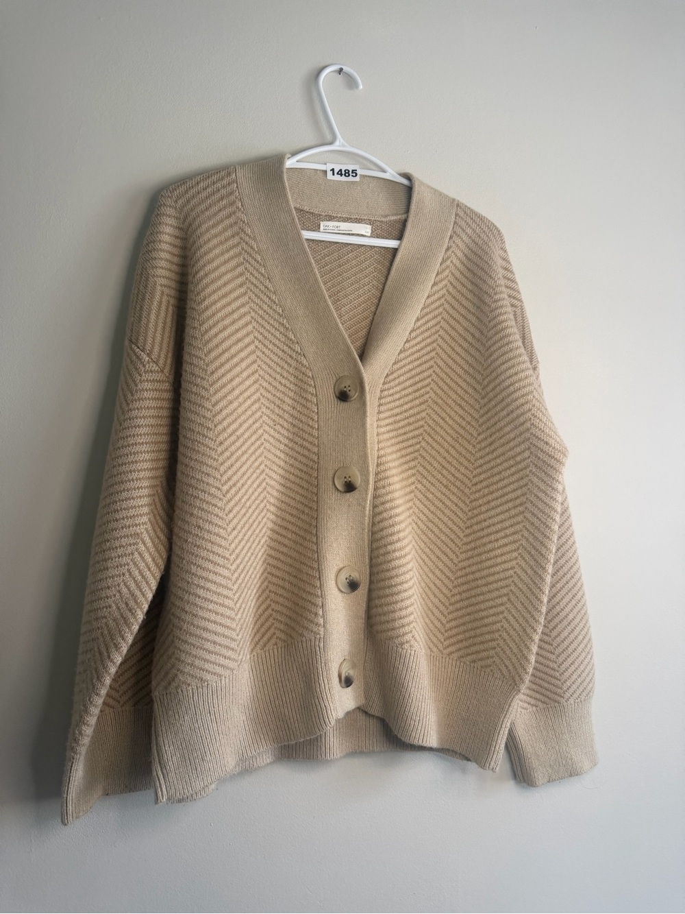 Oak + Fort Beige Herringbone Oversized Cardigan Minimalist Coastal XL